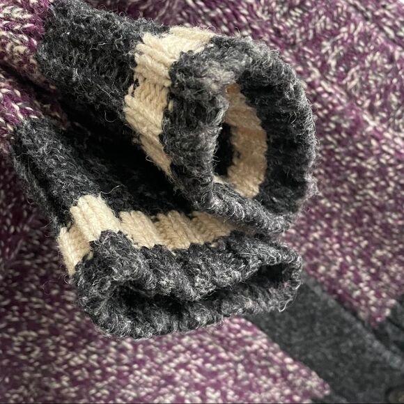 𝅺ROOTS Women’s Wool Button Front Shawl Collar Cardigan Sweater Purple Cream XS - Picture 4 of 6